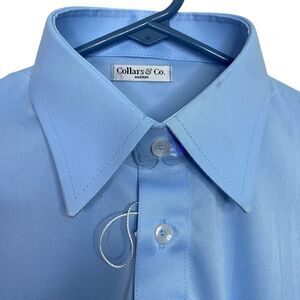 Collars & Co Polo Shirt Mens M Blue Point Dress Collar Golf Preppy Stretch S/S